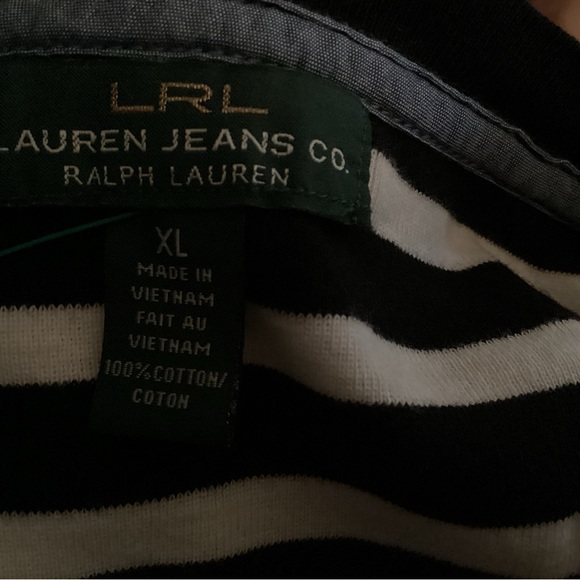 Lauren Ralph Lauren White & Black Striped Tee. Buttons Cotton Women’s Size XL - Picture 4 of 5